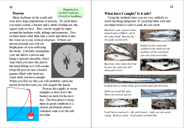 Image of pages showing prawns and
 species of fish